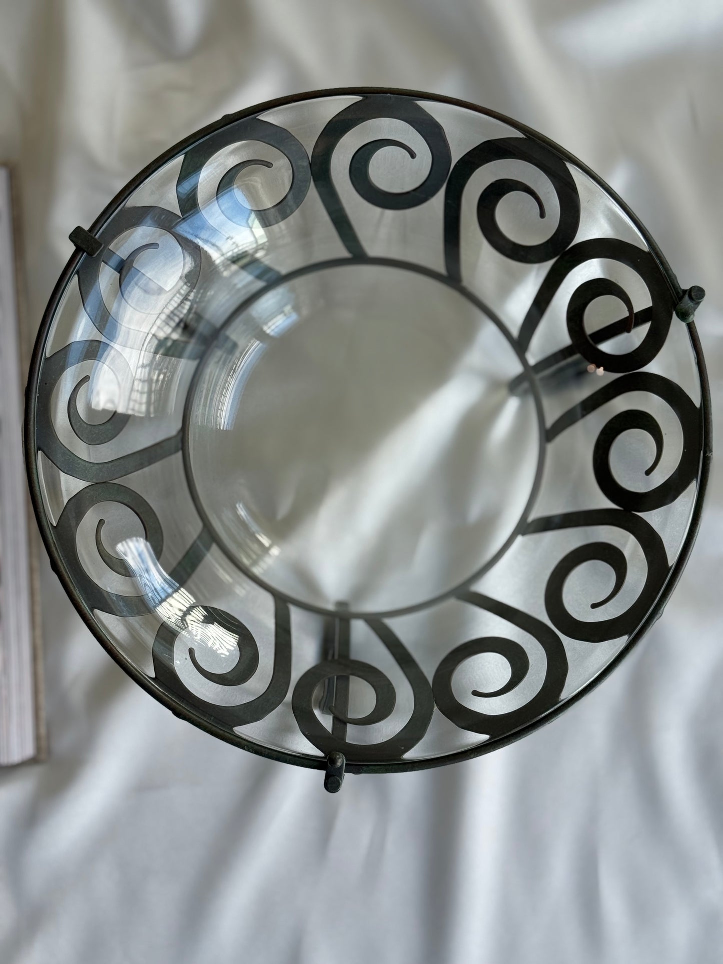 Scroll Metal & Glass Centerpiece Bowl