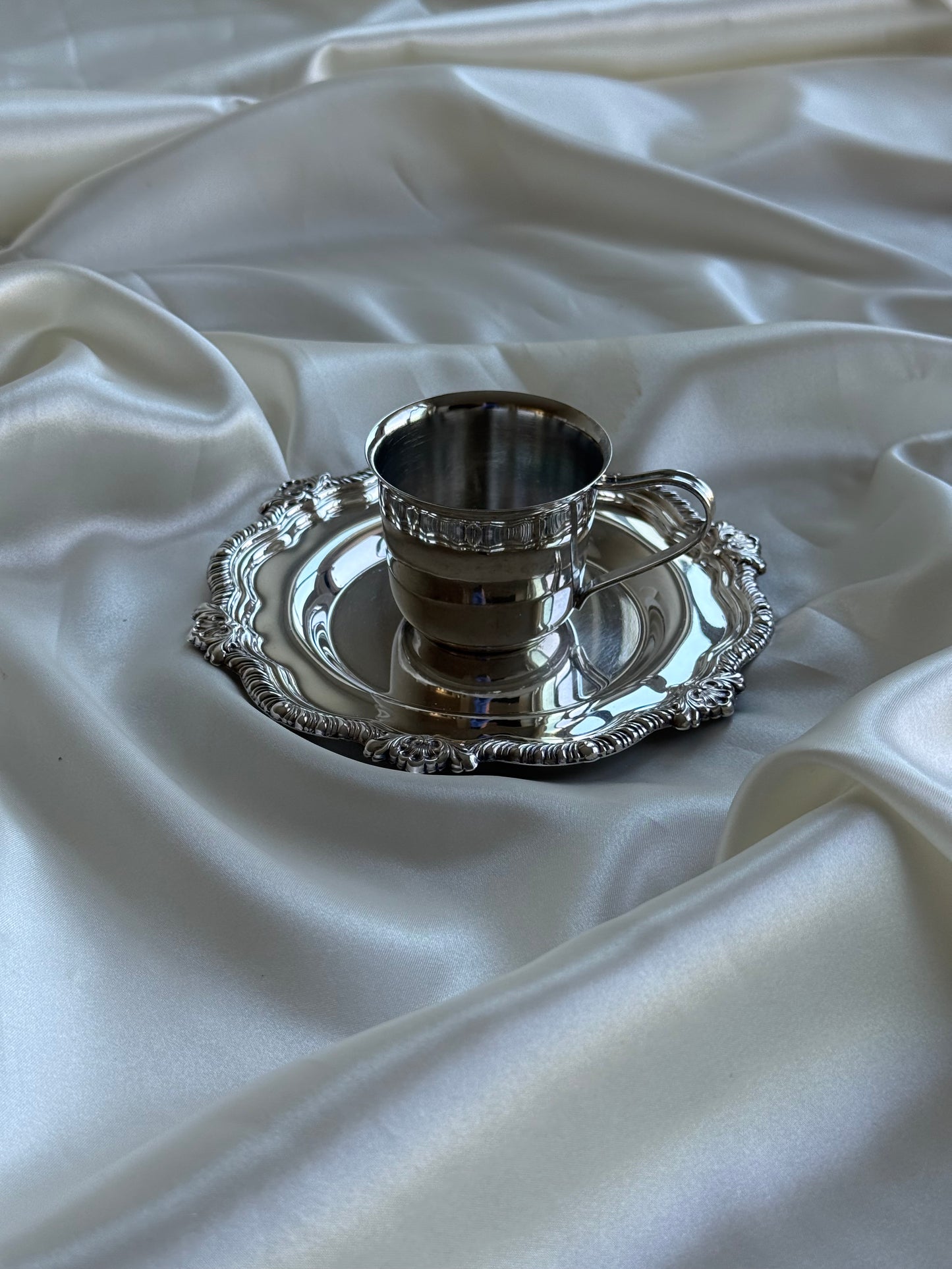 Vintage Silver-Plated Coffee Cup & Saucer