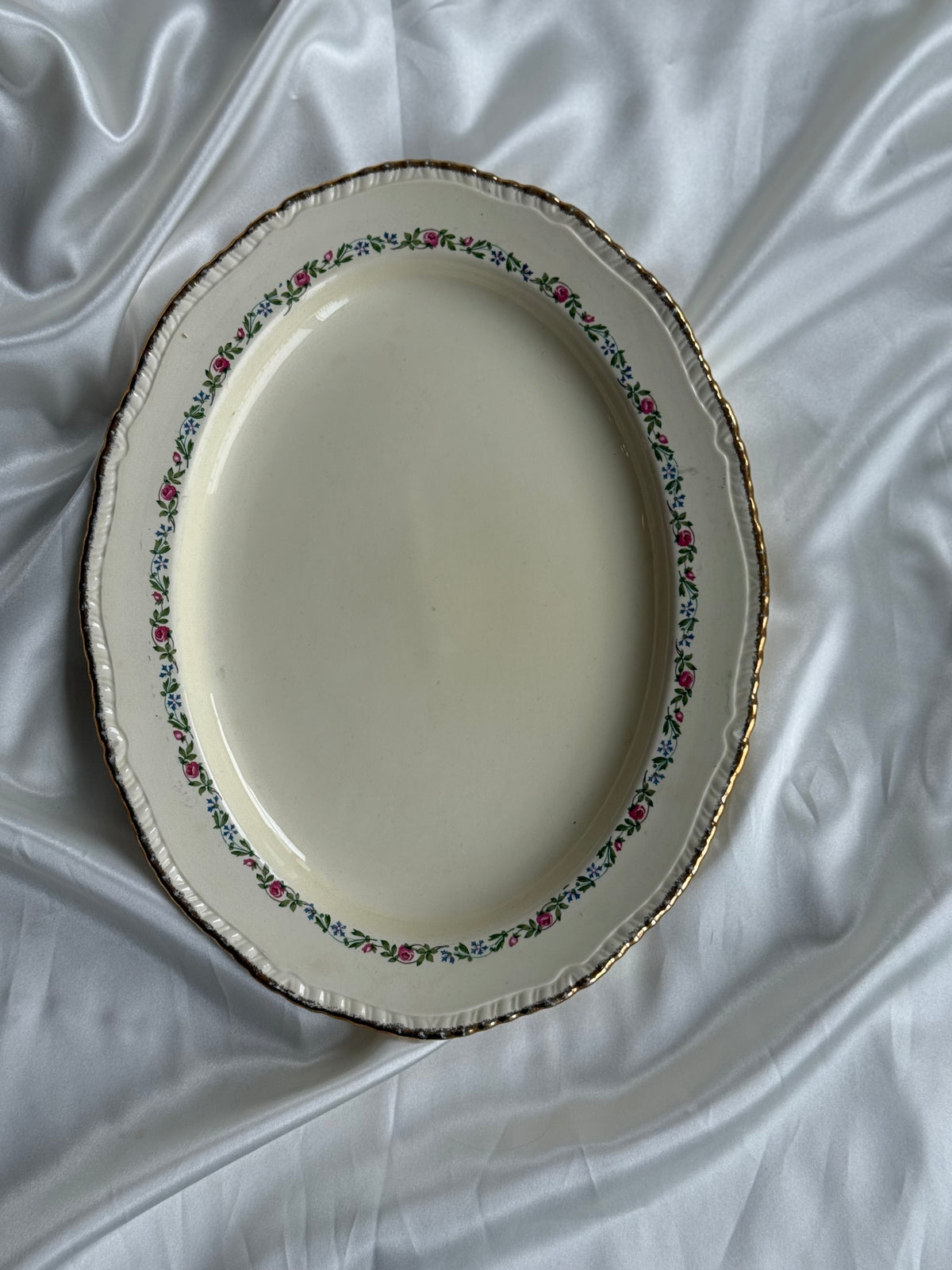Vintage English Ridgways Oval Serving Platter – Floral Garland & 22KT Gold Trim