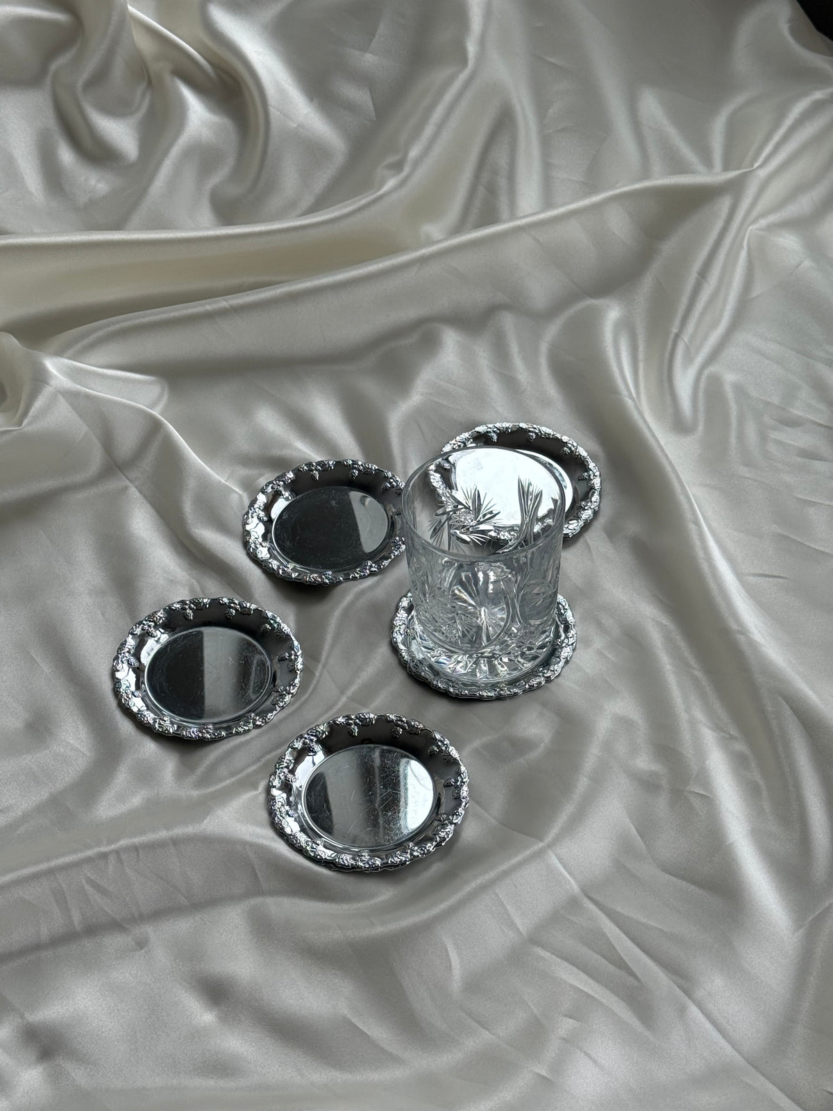 Set of 8 Vintage Ornate Silver-Tone Coasters