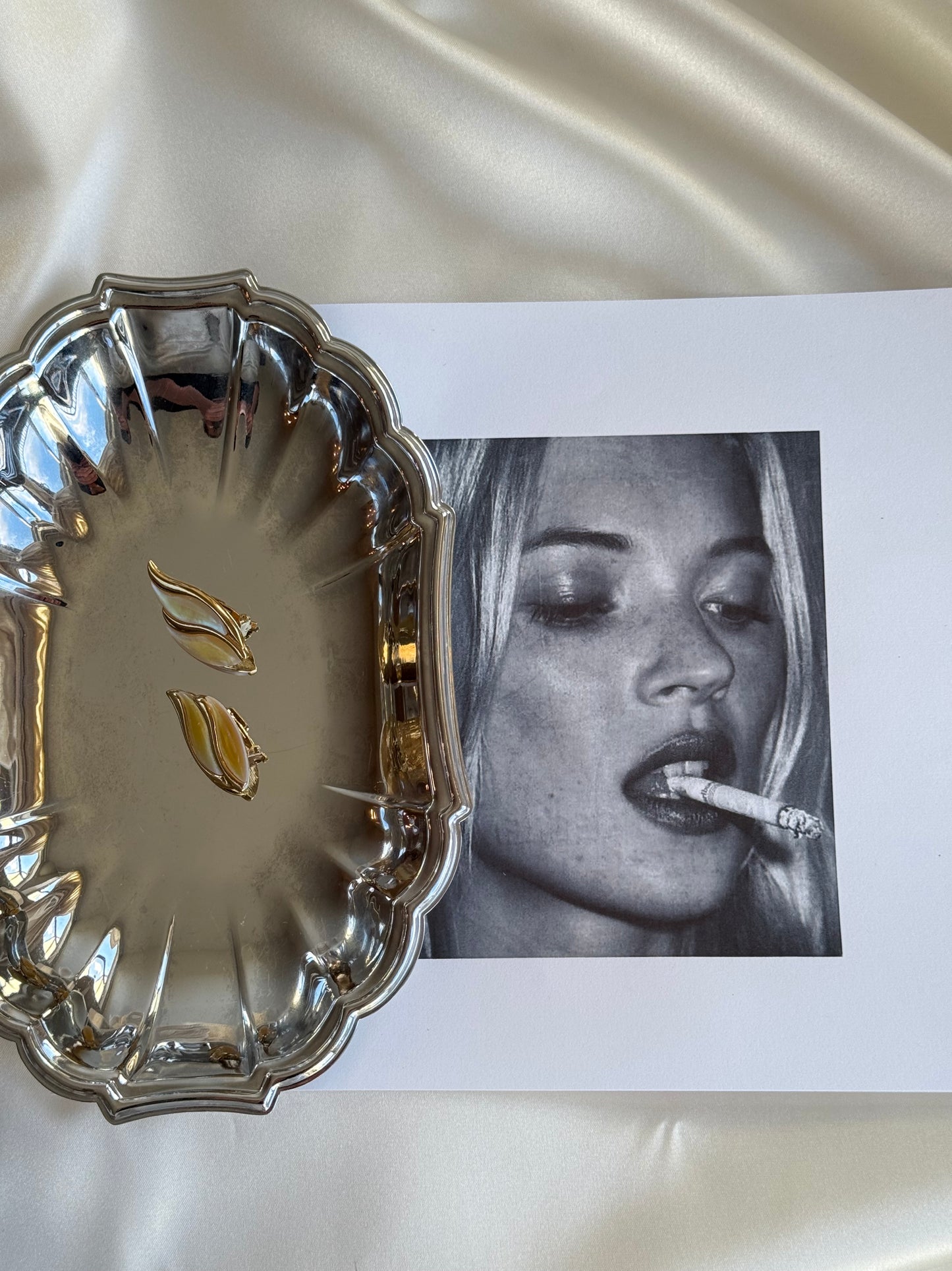 Vintage Gold-Tone Mother-of-Pearl Clip-On Earrings