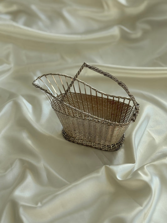Vintage French Silver-Plated Wine Bottle Basket