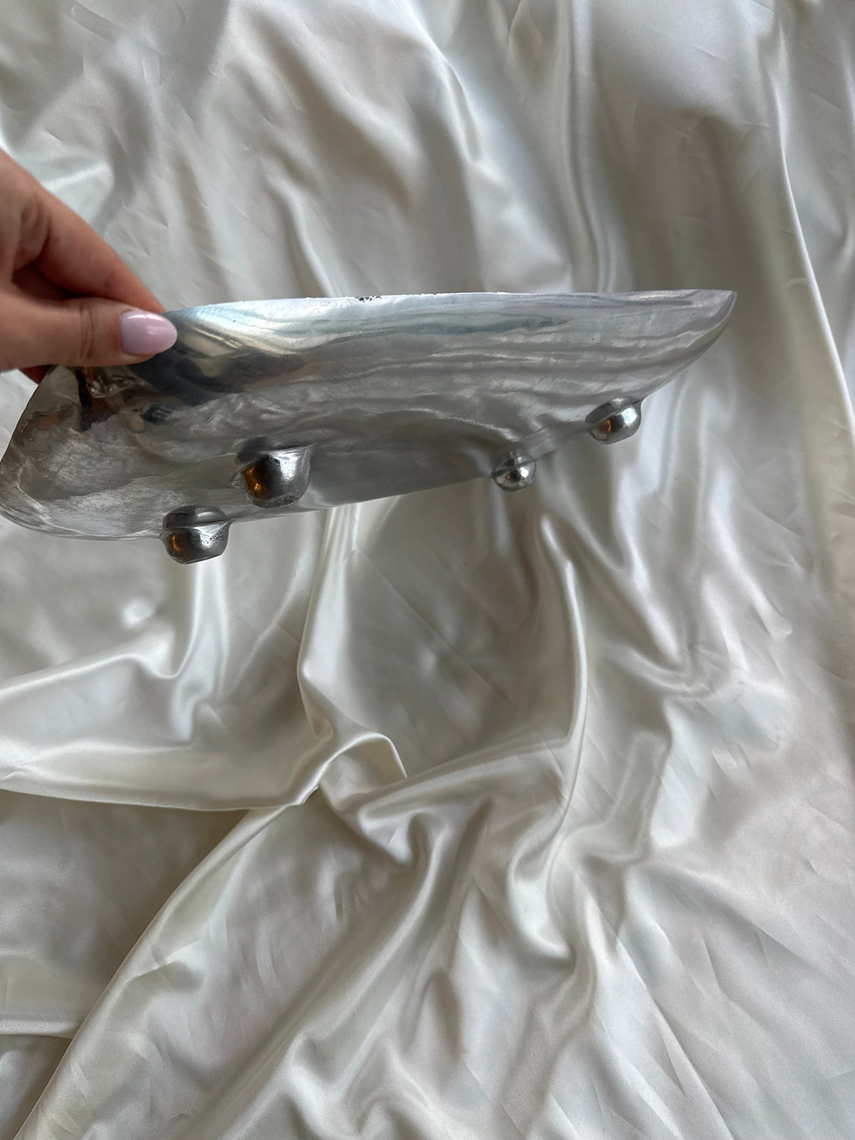 Vintage Silver Tone Rectangular Footed Serving Tray