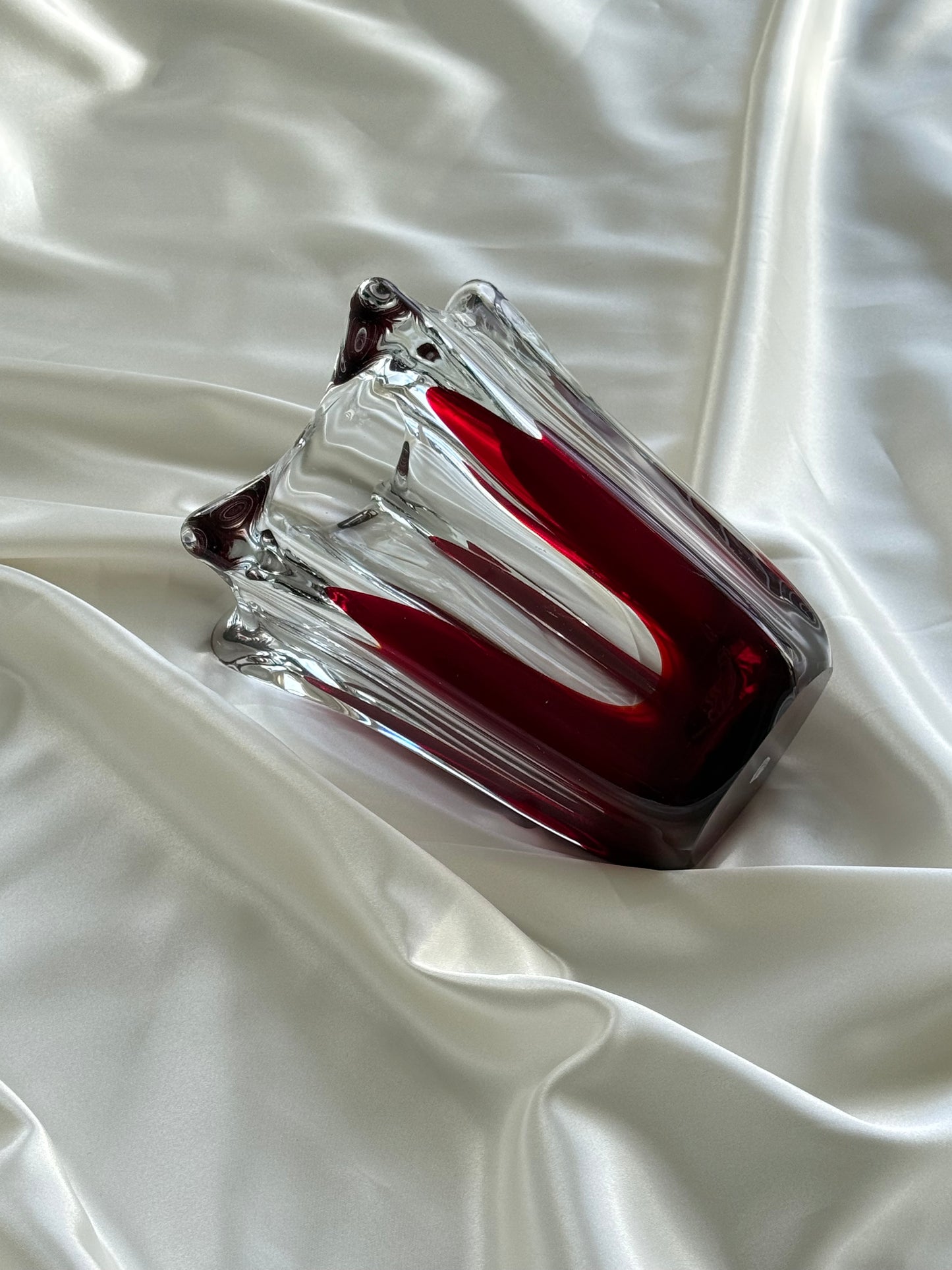 Vintage Murano Style Art Glass Vase – Red & Clear Sculptural Form