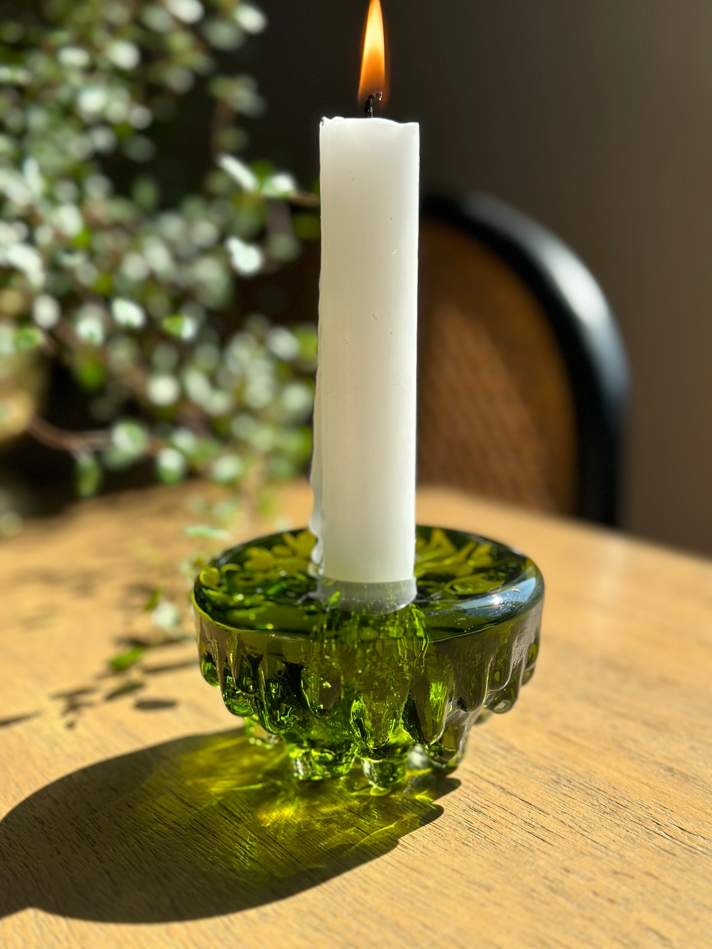 Green glass candleholder