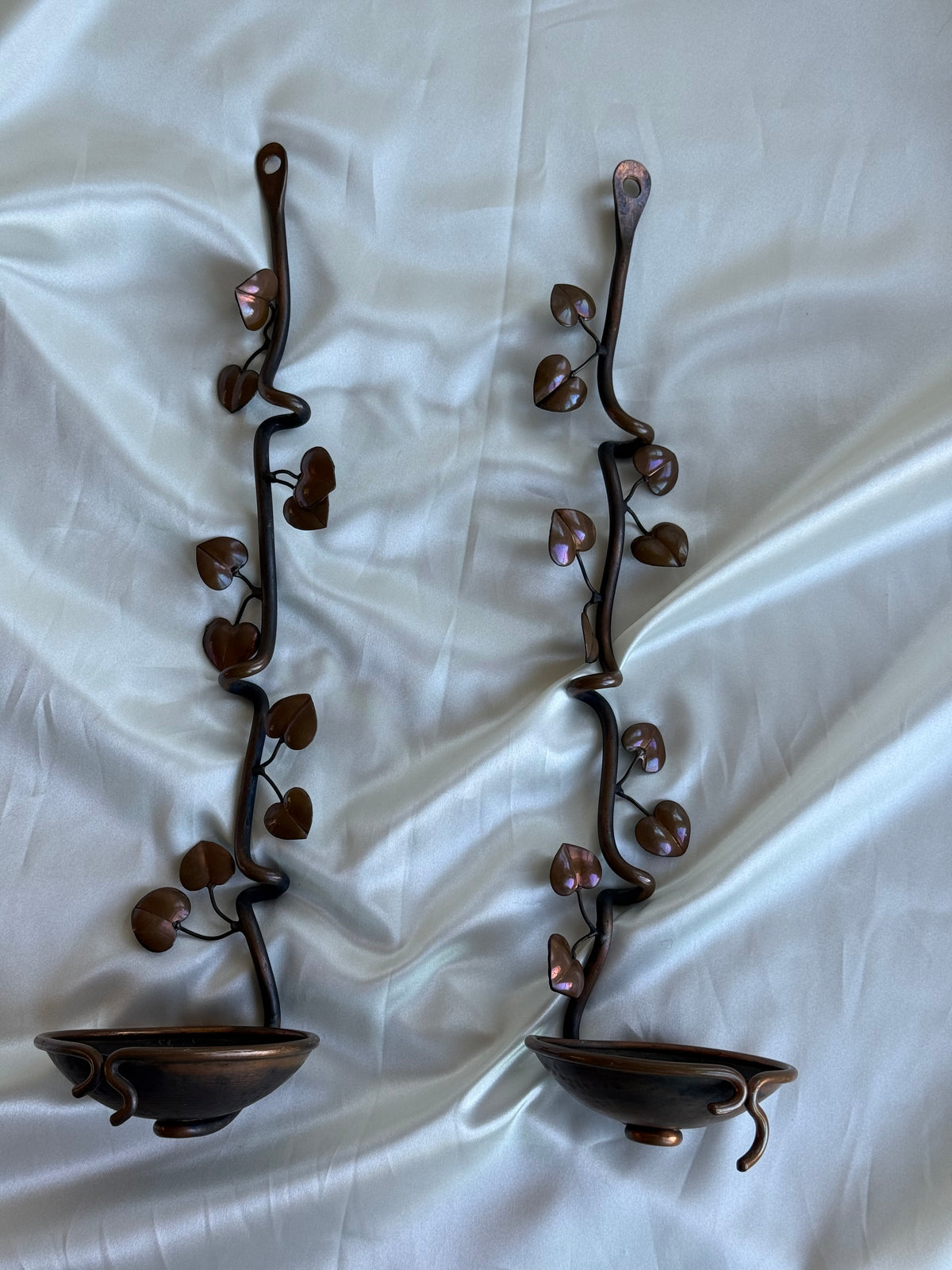 Vintage Handcrafted Botanical Vine Wall Candle Sconces – Pair