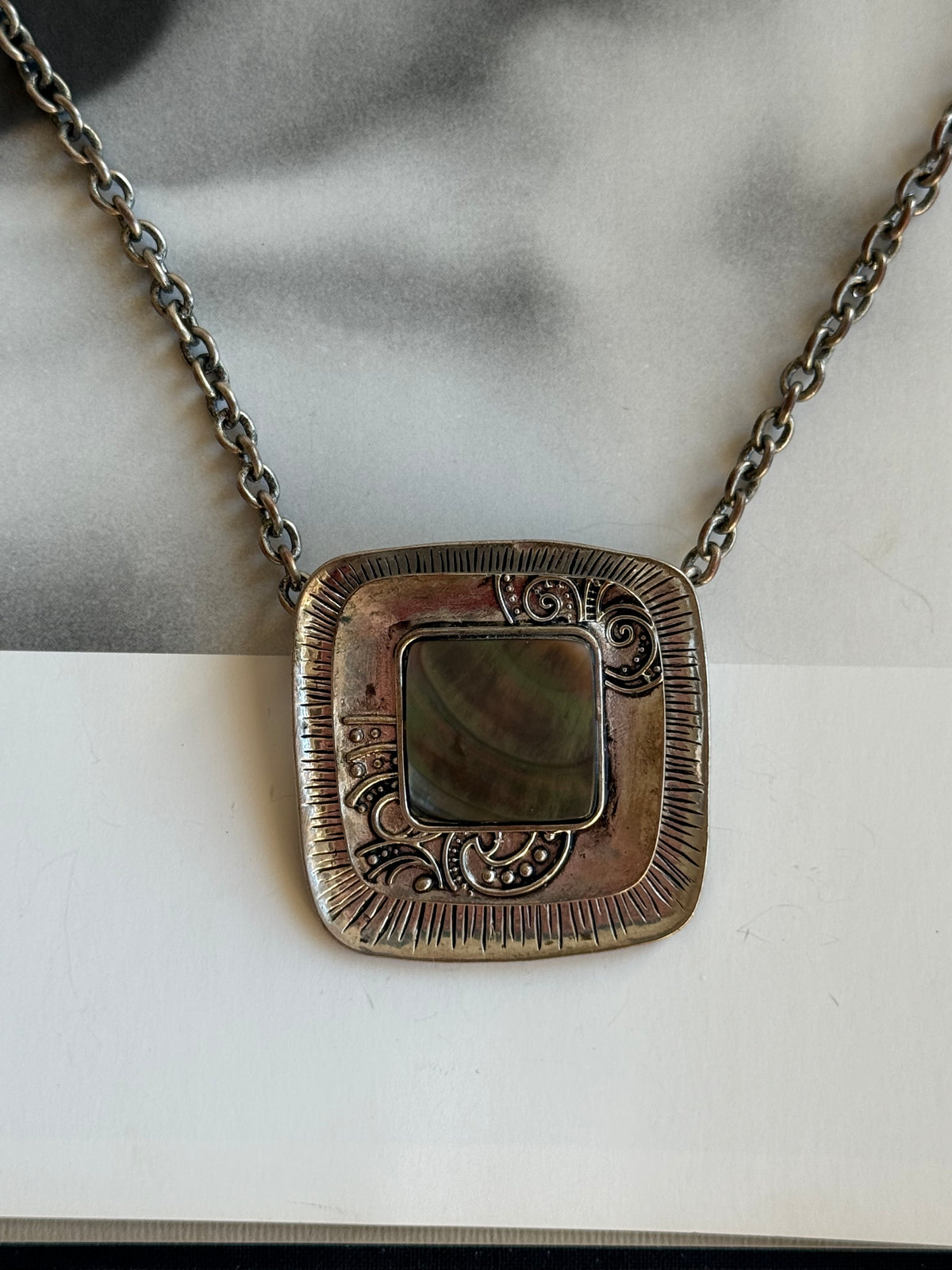 Vintage Silver-Tone Mother-of-Pearl Statement Necklace