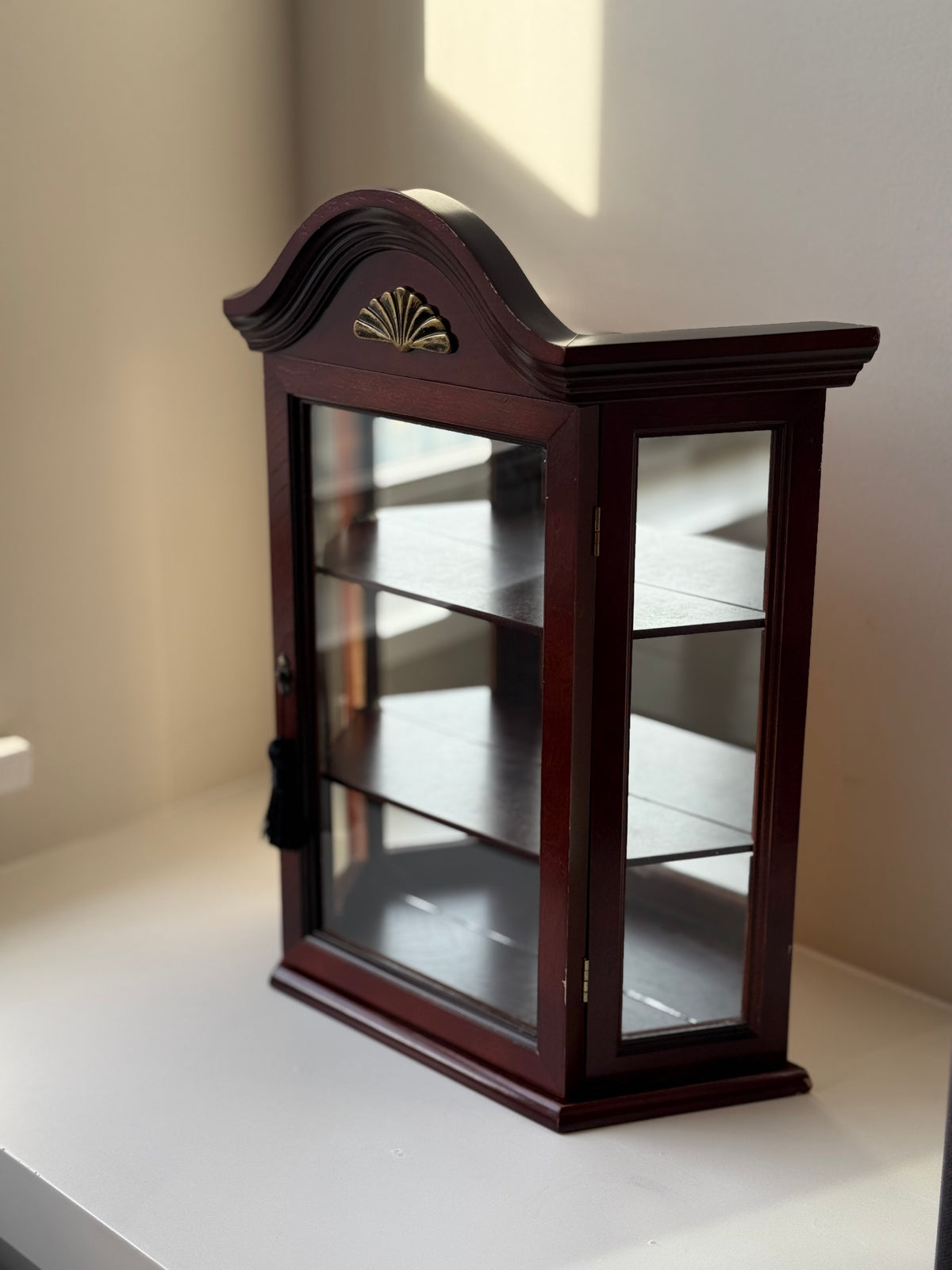 Vintage Mahogany Glass Curio Cabinet with Mirrored Back