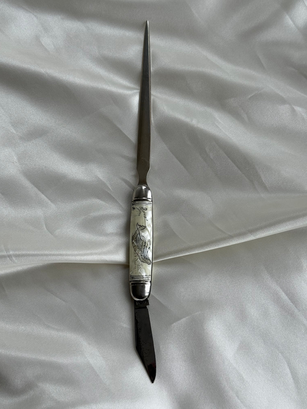 Vintage Mother-of-Pearl Letter Opener with Folding Knife
