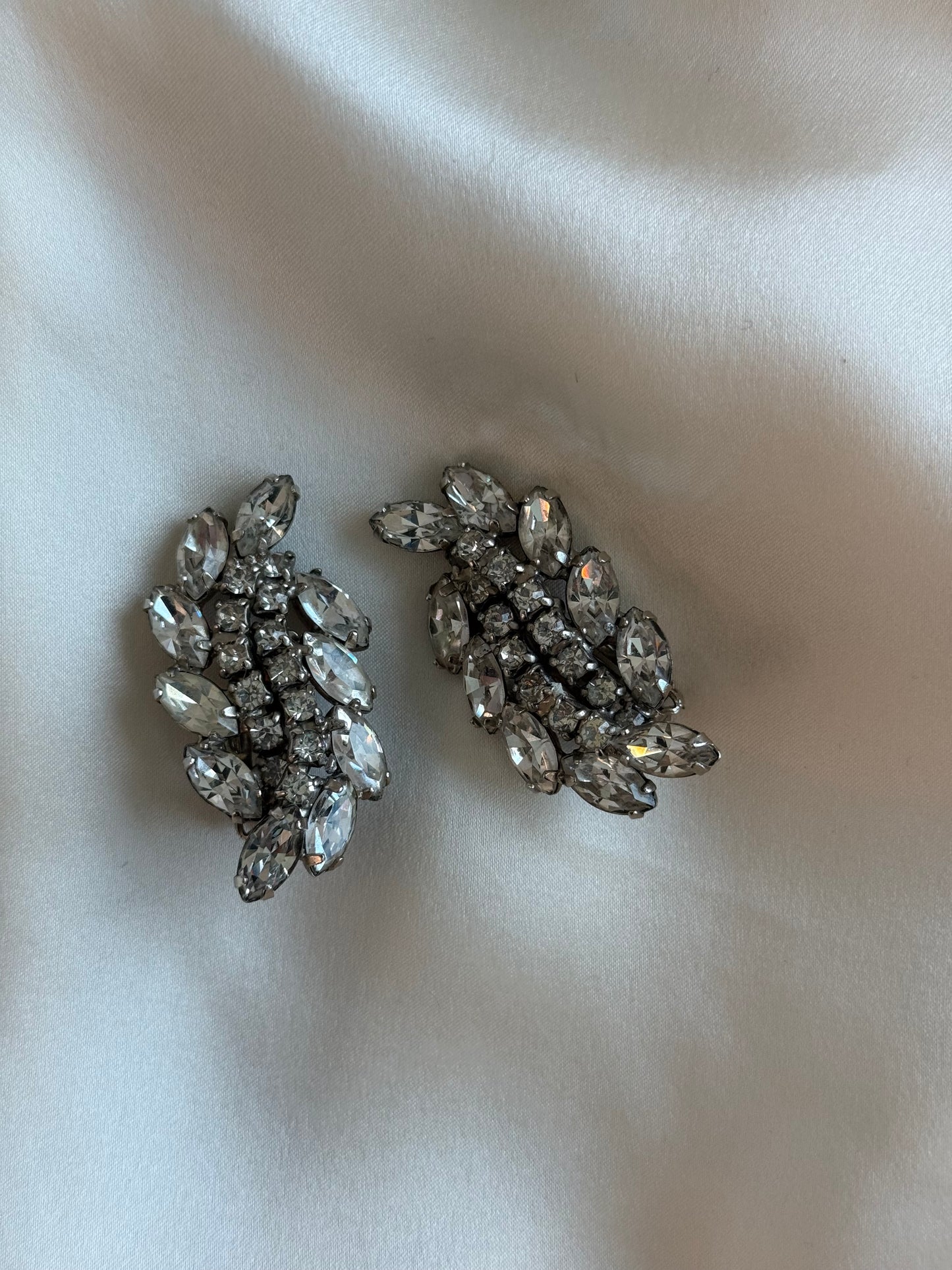 Set of Two pairs Vintage Clip-On Earrings – Rhinestone Statement Pieces