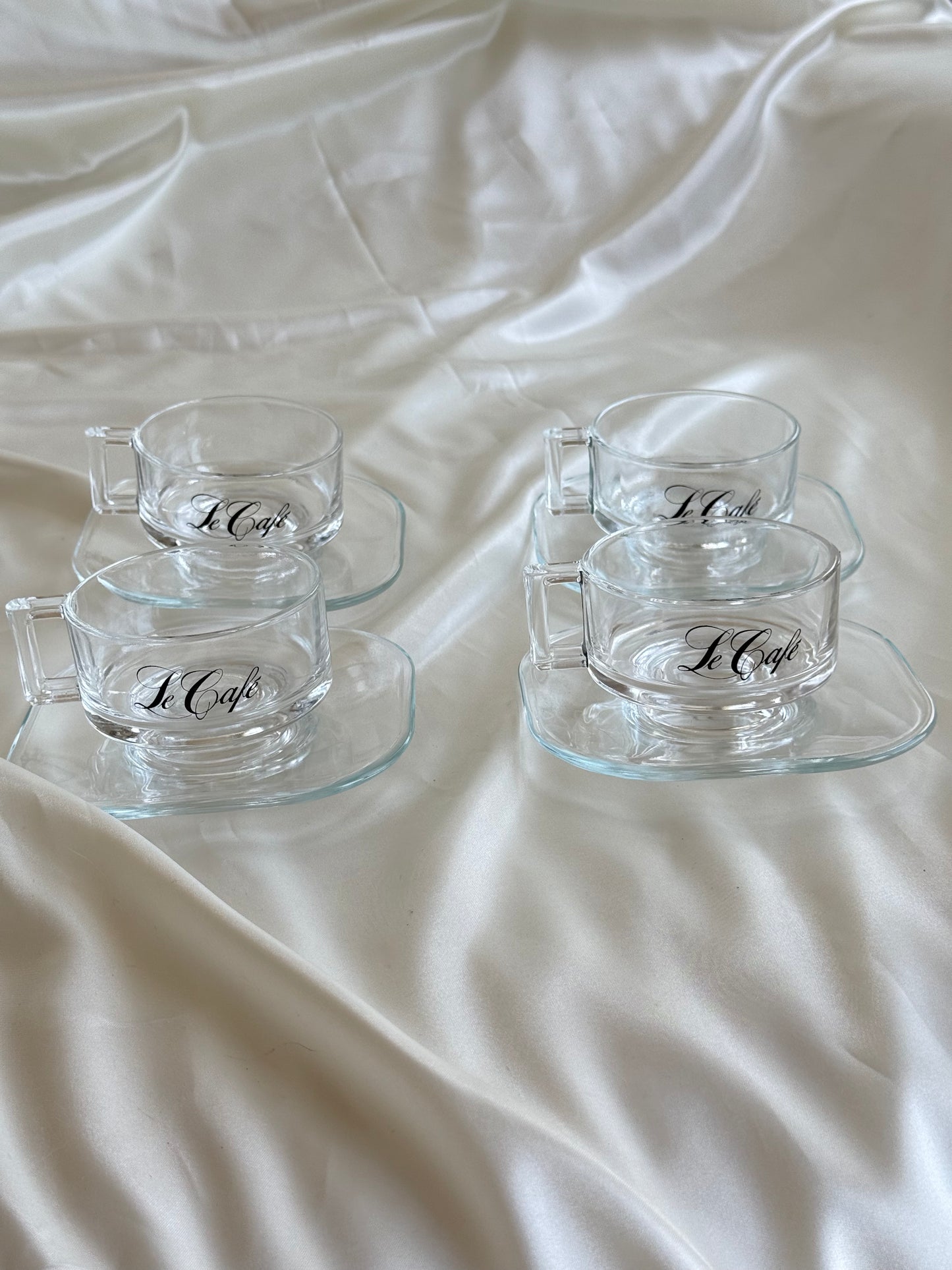Vintage Joe Colombo “Le Café” Glass Coffee Cup & Saucer Set – Made in Italy (Set of 4)