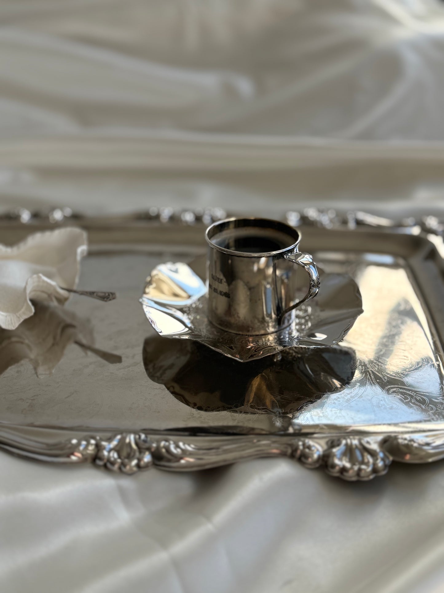 Vintage Silver-Plated Serving Tray with Shell Motif Handles