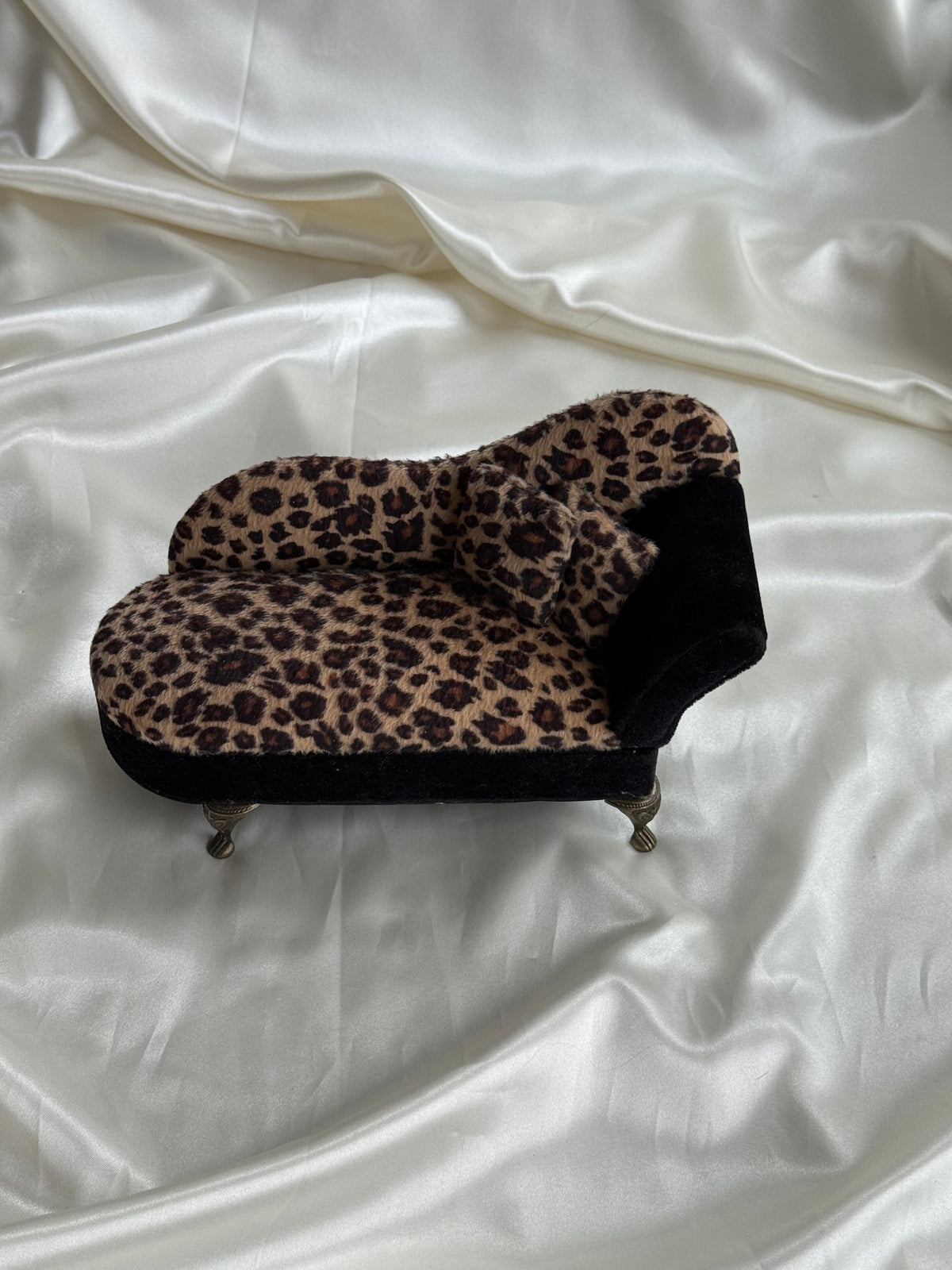 Vintage Leopard Print Chaise Lounge Jewelry Box with Mirror