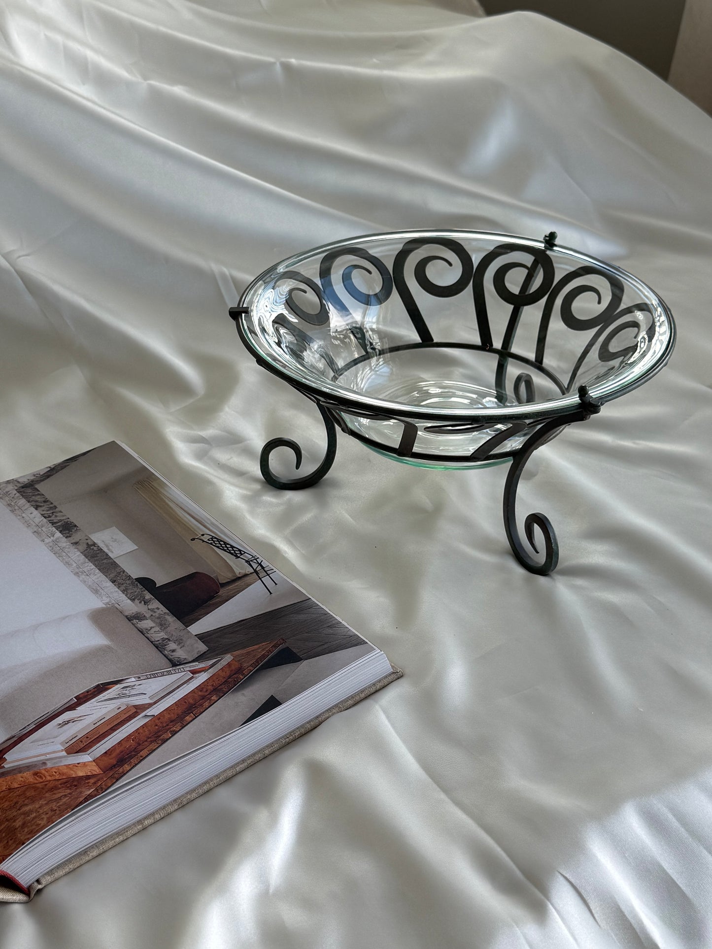 Scroll Metal & Glass Centerpiece Bowl