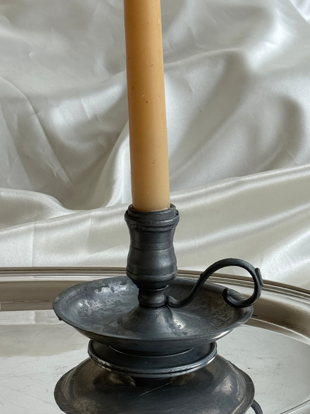 Vintage Pewter Chamberstick Candle Holder