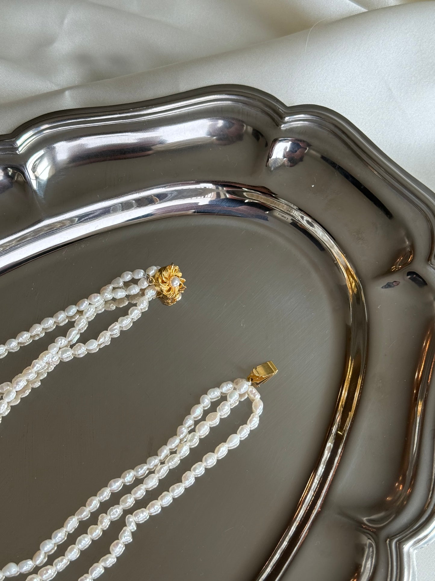 Vintage Triple Strand Freshwater Pearl Necklace