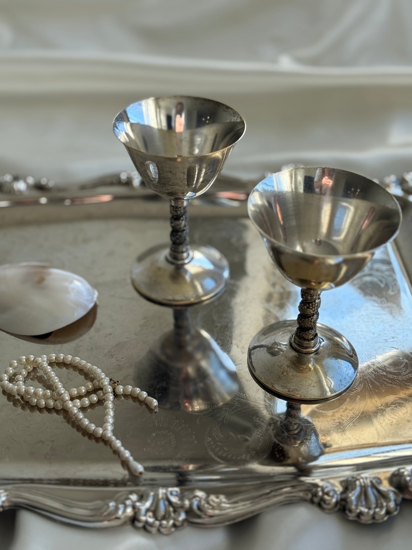 Pair of Vintage Silver-Plated Goblets – Made in Spain