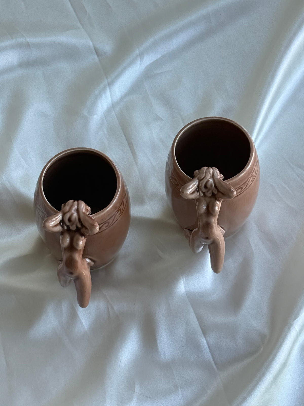 Vintage 1970s Japanese Ceramic Nude Woman Handle Mugs – Set of Two