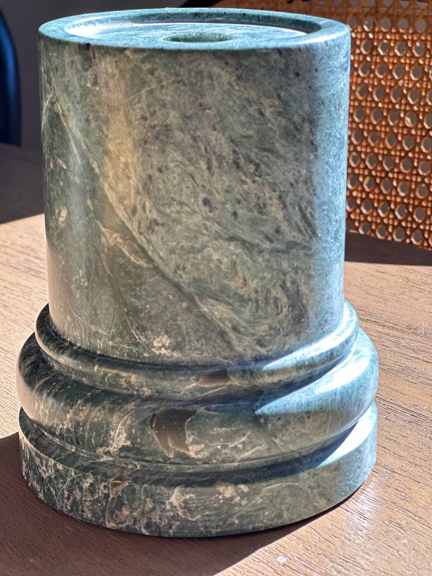 Green marble column candleholder