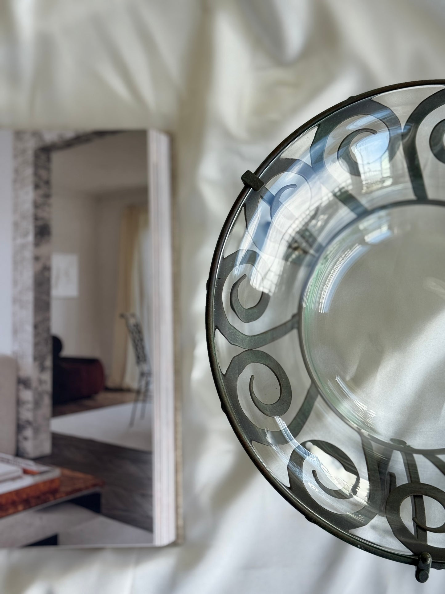 Scroll Metal & Glass Centerpiece Bowl
