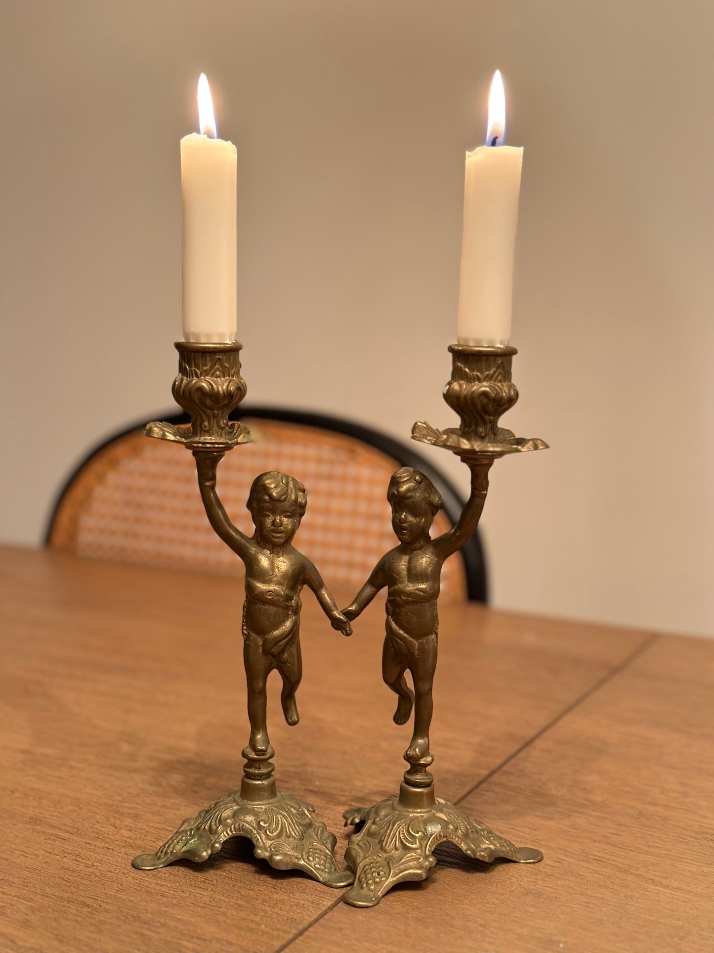 Brass cherub candleholder