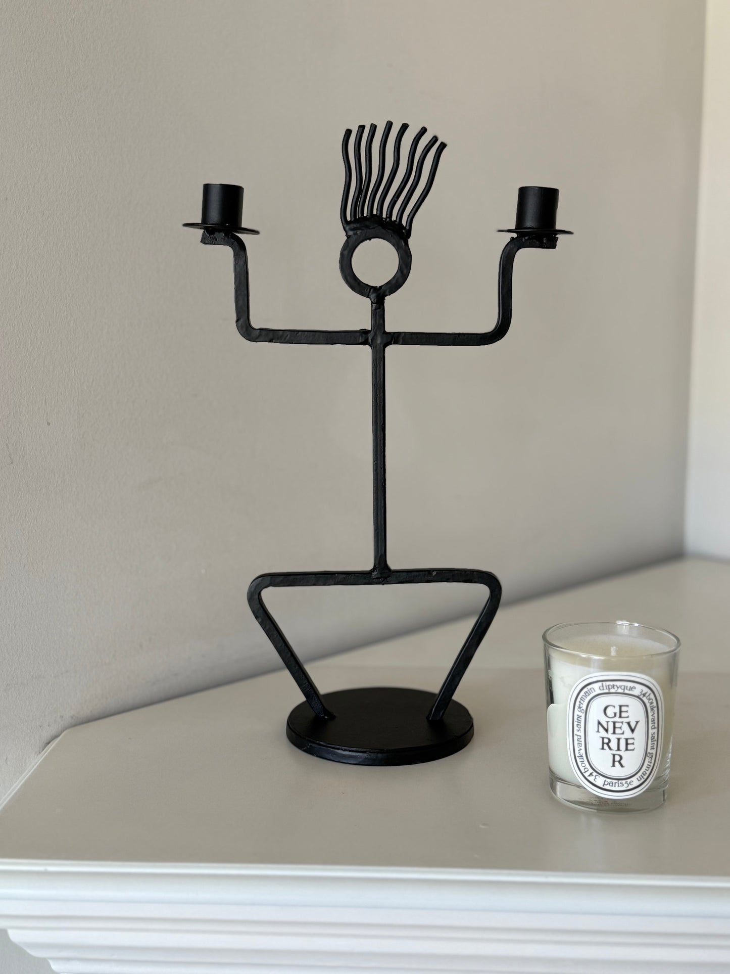 Vintage Hand-Forged Iron Figural Candelabra
