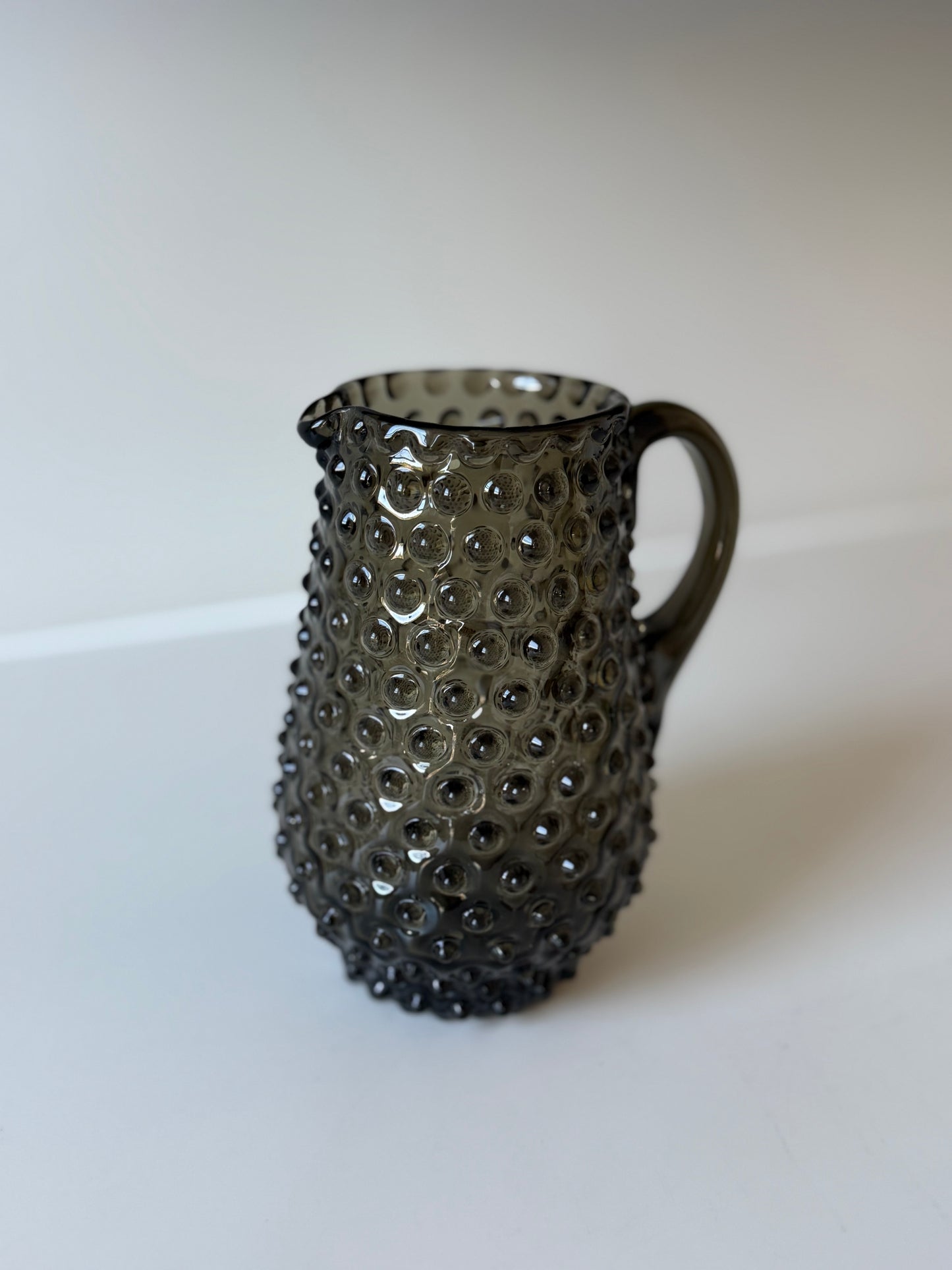 Vintage Smoky Glass Hobnail Pitcher