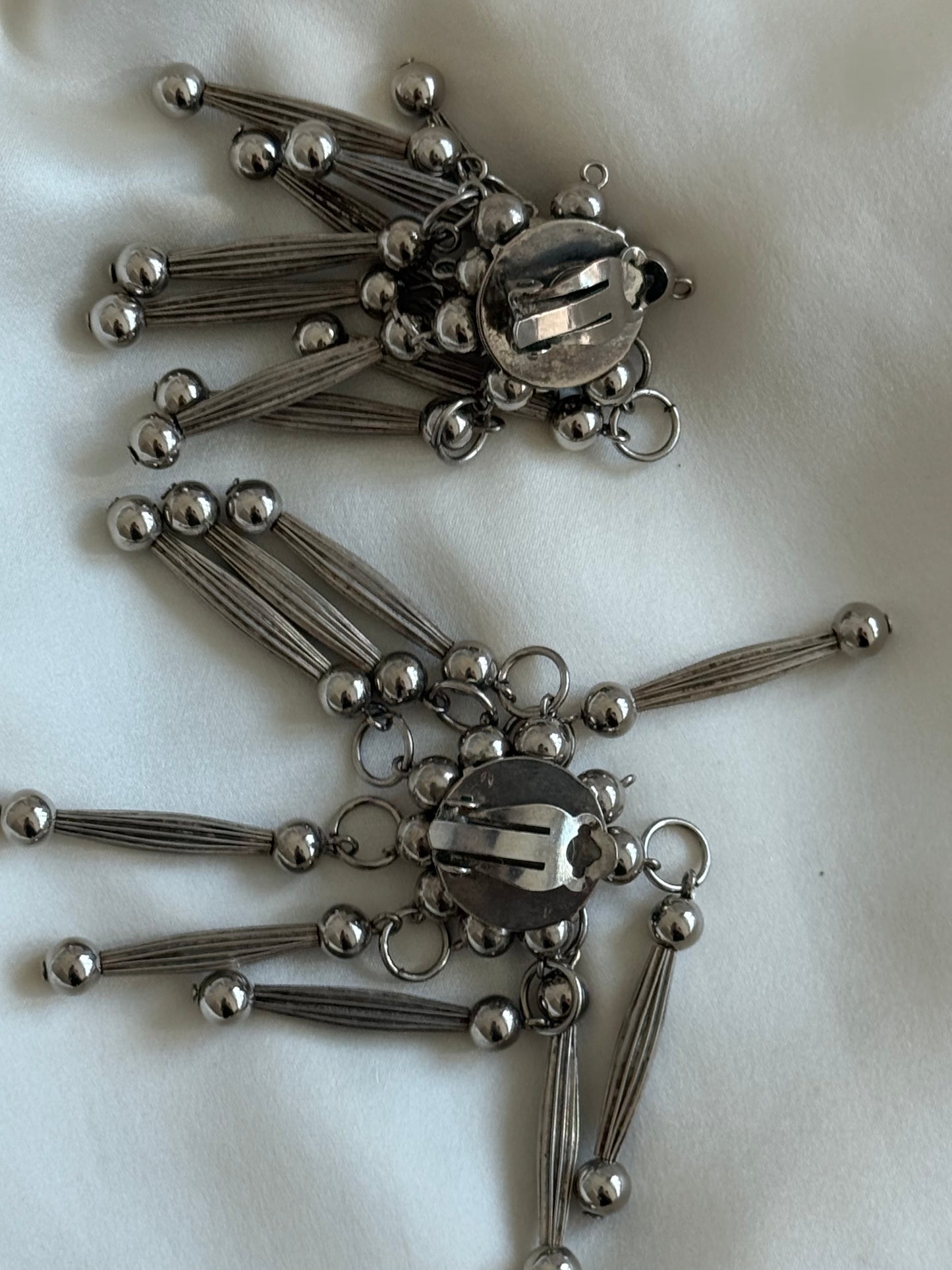 Vintage Silver-Tone Clip-On Earrings – Statement Dangle Design