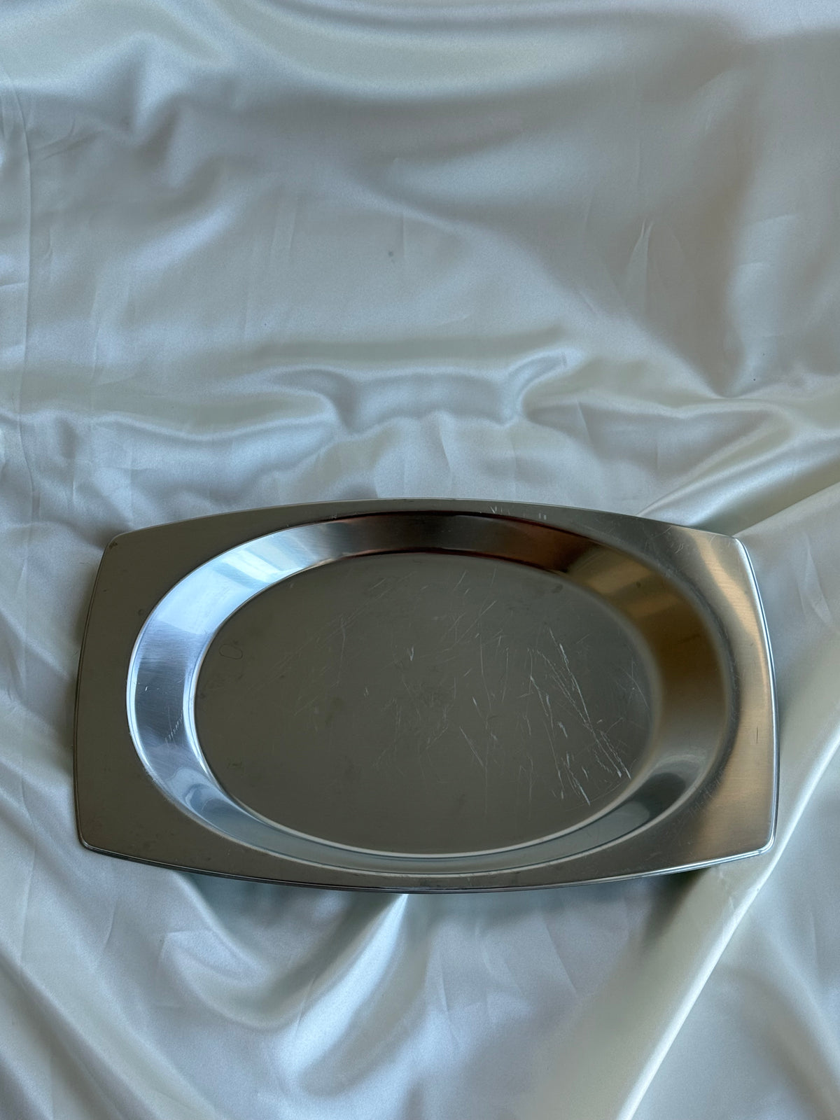 Vintage Stainless Steel Modernist Serving Tray