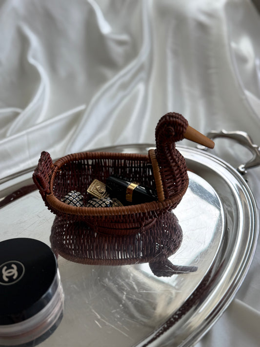 Vintage Handwoven Wicker Duck Basket / Trinket Dish
