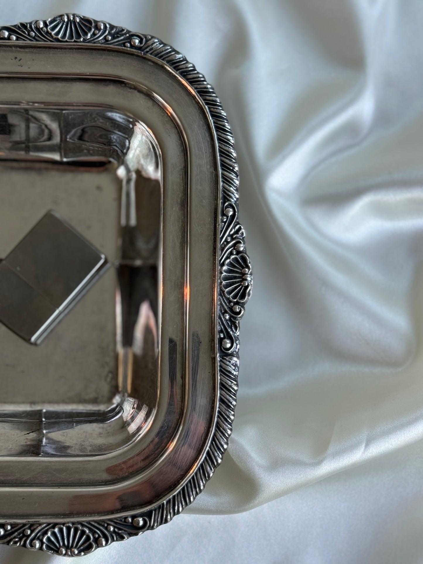 Vintage Heavy Silver-Plated Serving Tray with Shell Detail