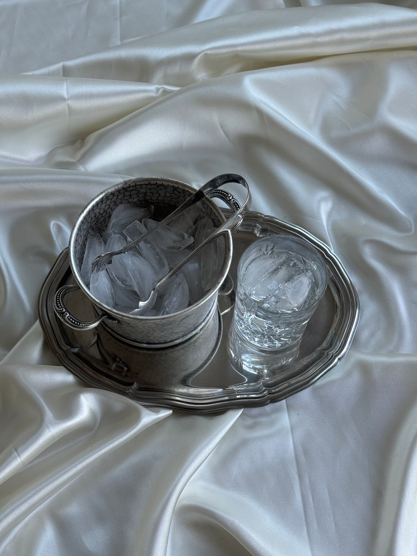 Vintage Primrose Plate Silver-Plated Ice Bucket with Tongs