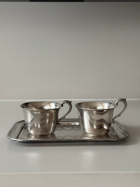 Pair of Silver plated coffee cups