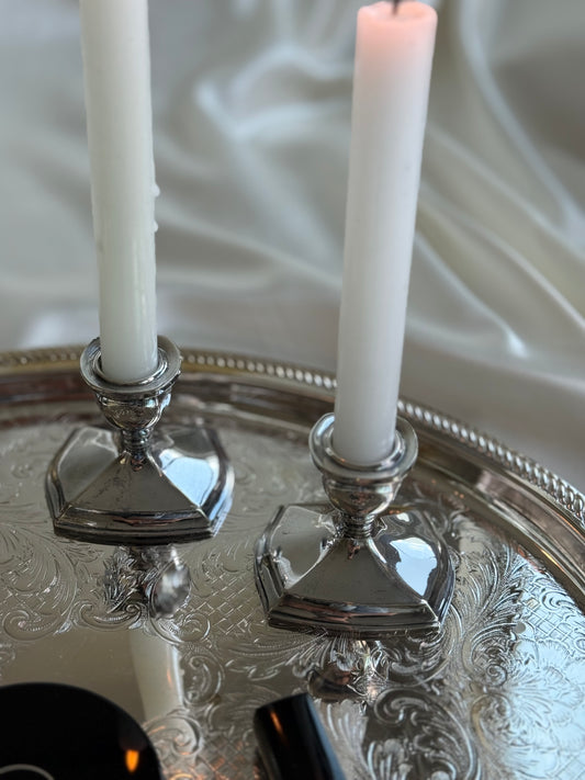 Vintage Heavy Silver Plated Candlesticks – Pair