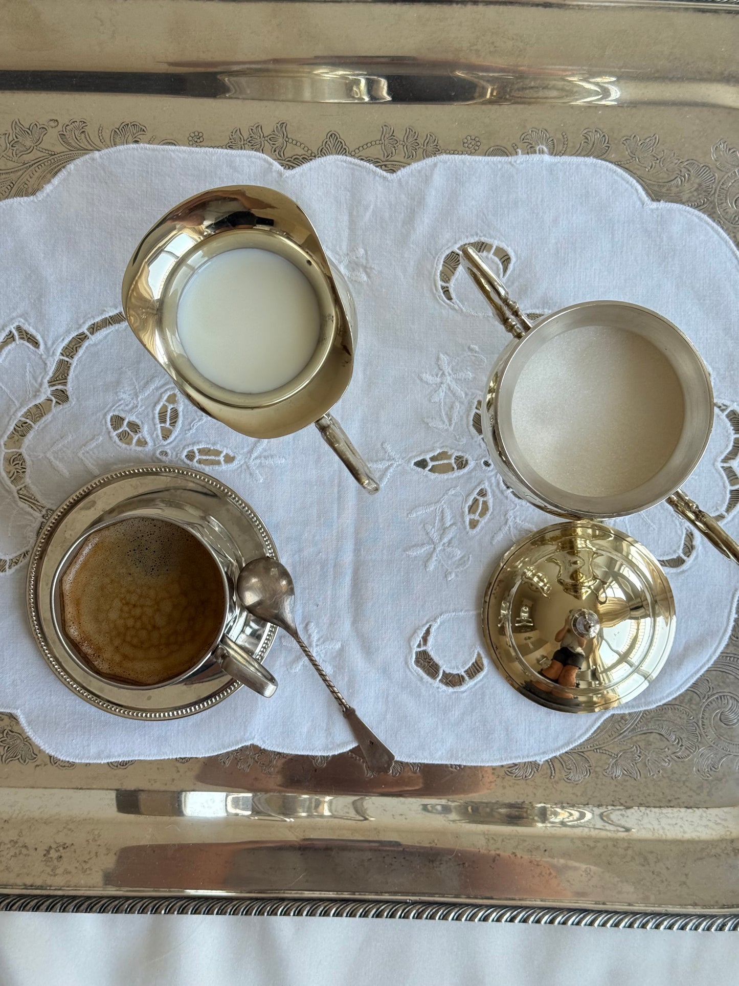 Silver-Plated on Brass Creamer & Covered Sugar Bowl