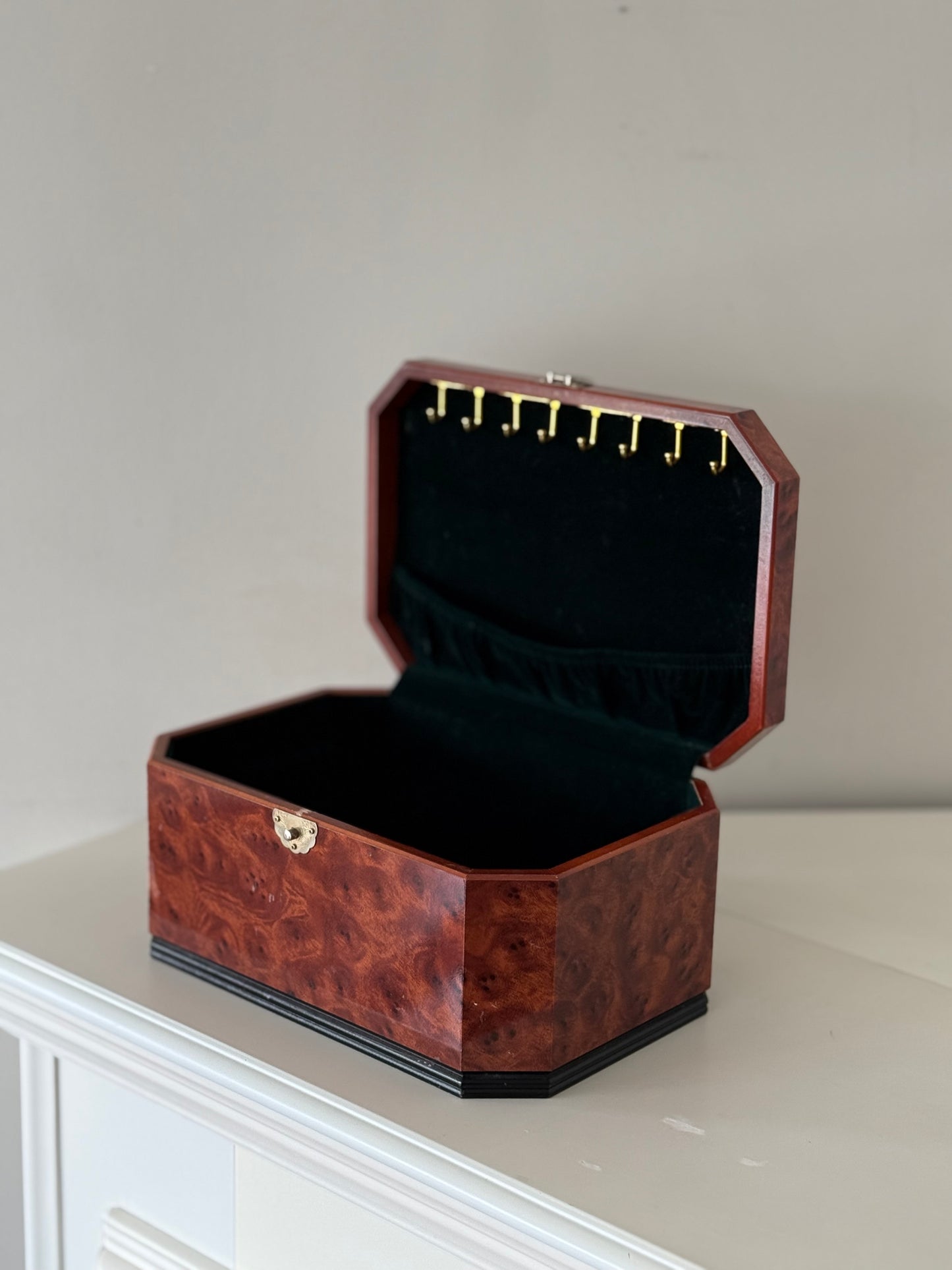 Octagonal Faux Burl Wood Jewelry Box