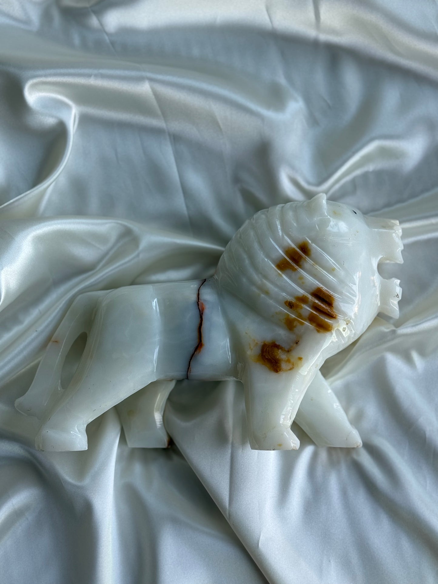 Large Carved White Onyx Lion