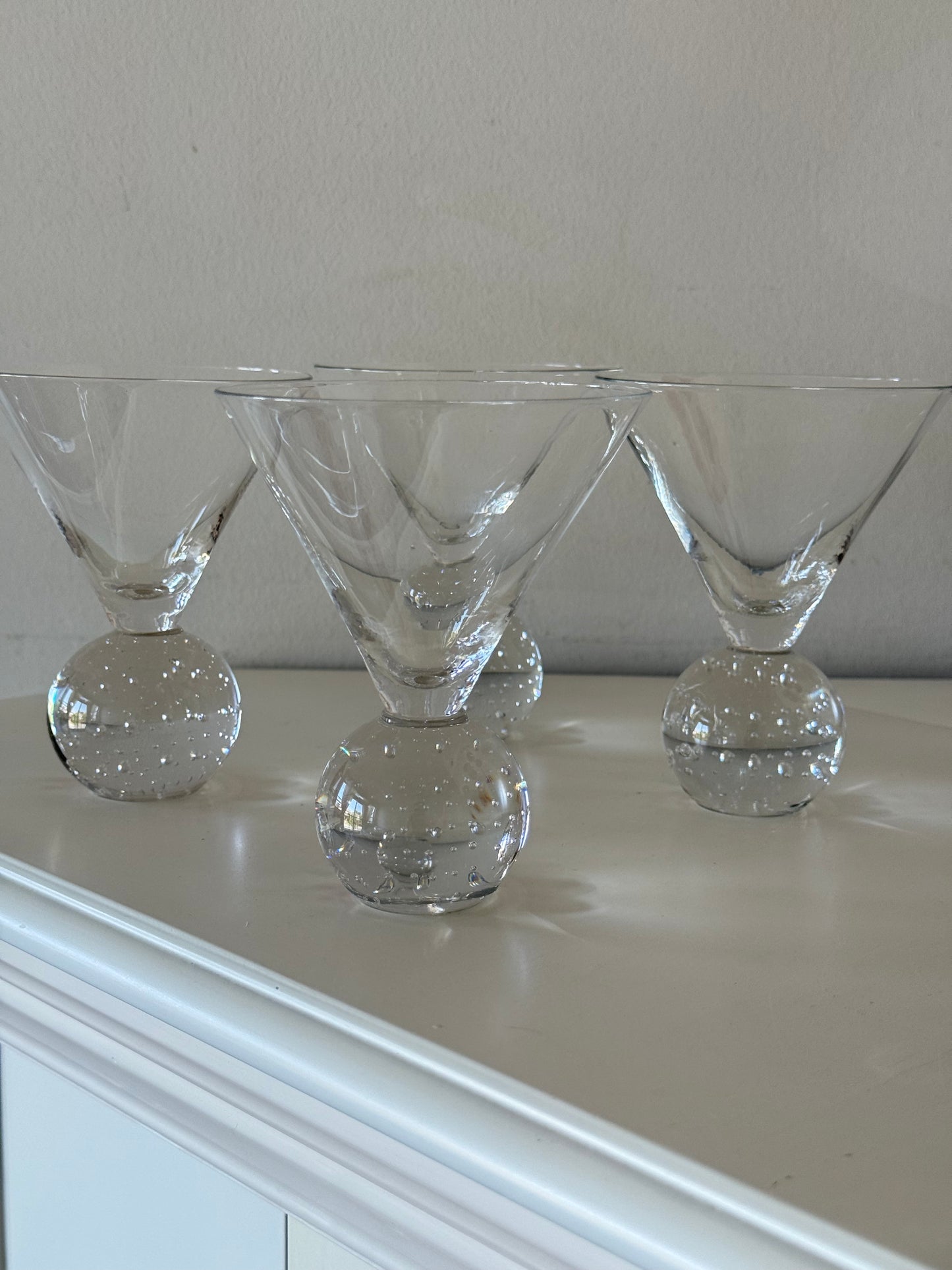 Set of 4 Vintage Bubble Stem Martini Glasses