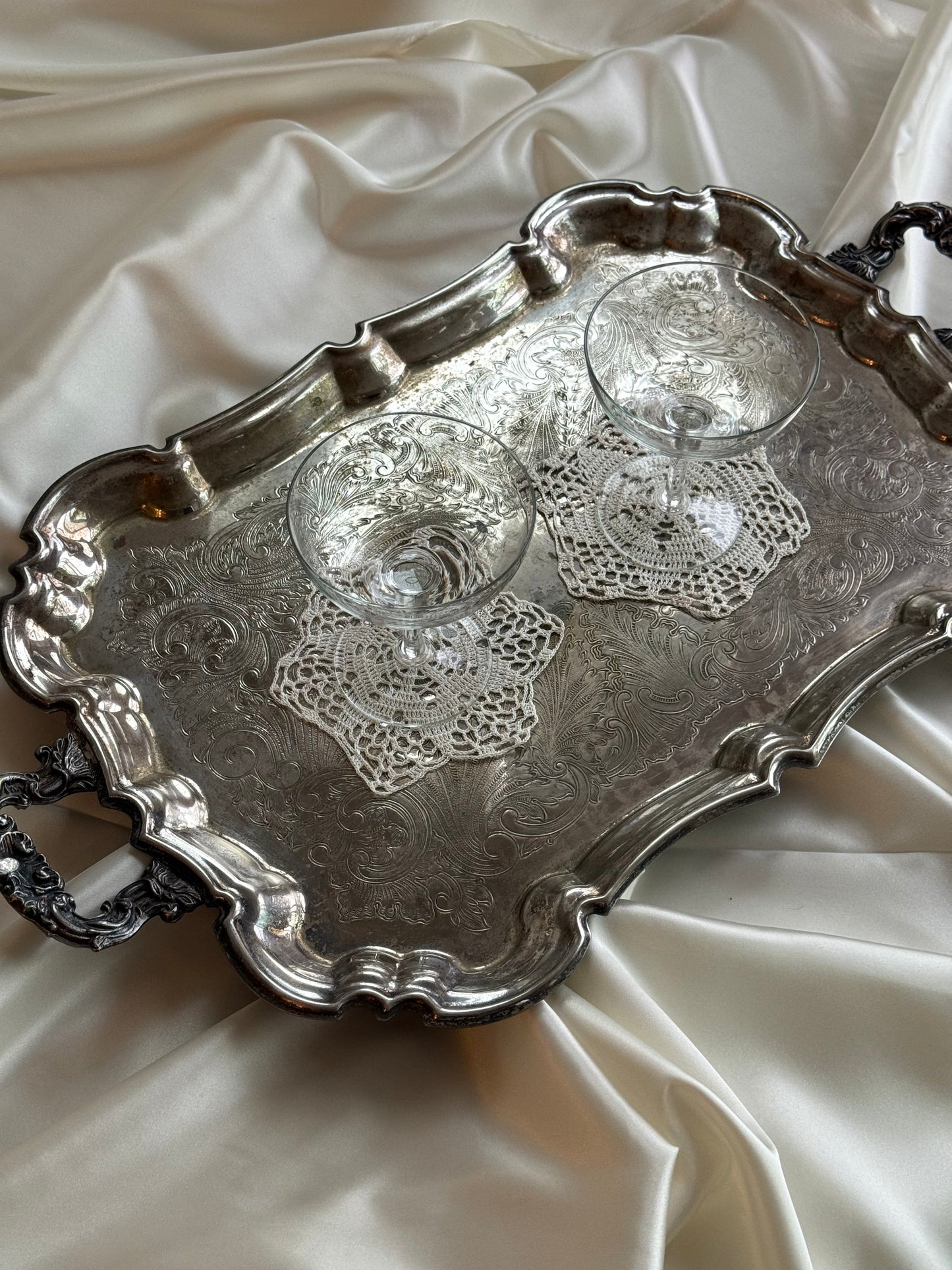 Vintage Ornate Silver-Plated Footed Tray