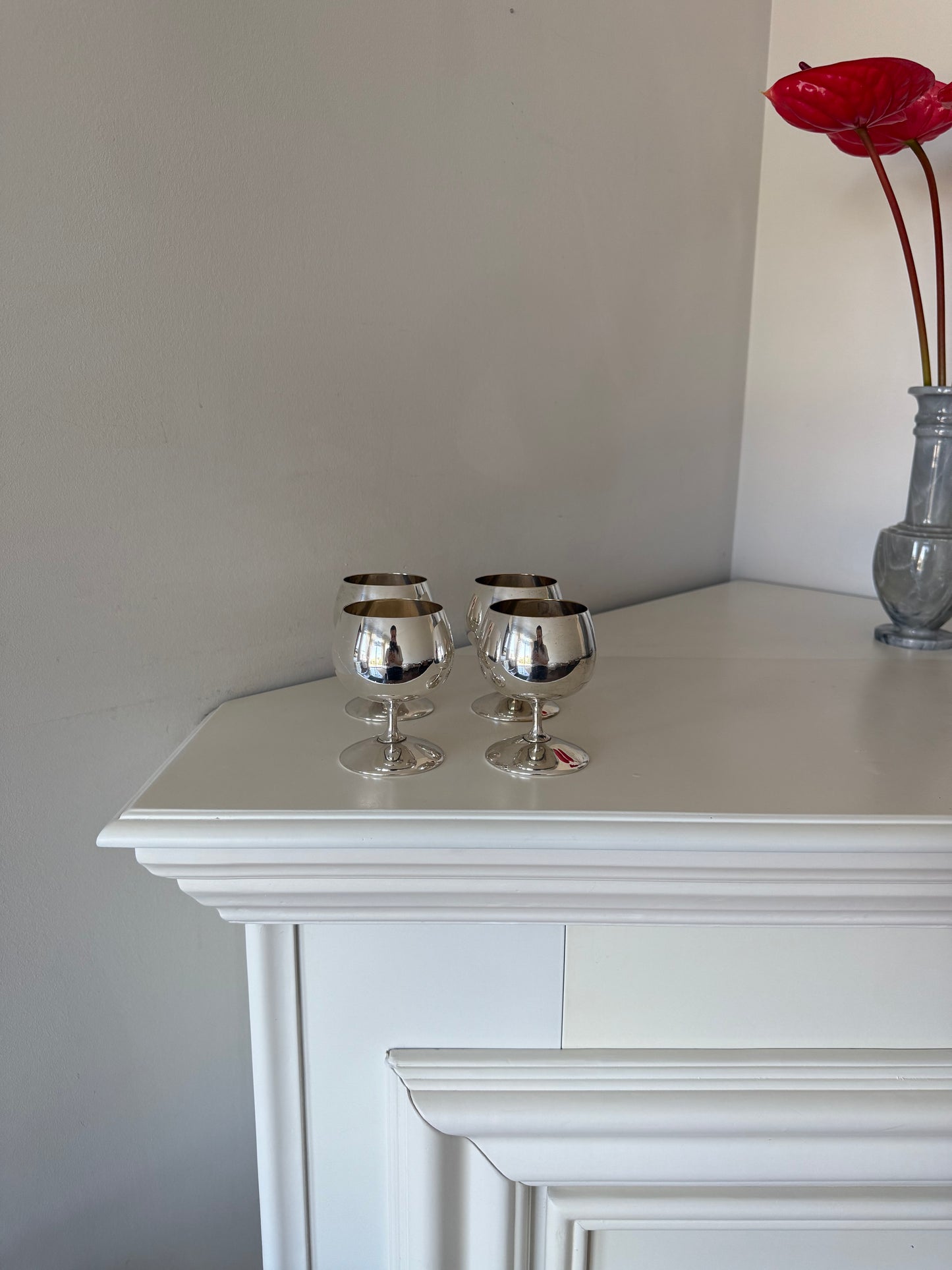 Vintage Silver-Plated Cognac Goblets – Set of 4 | Made in Spain