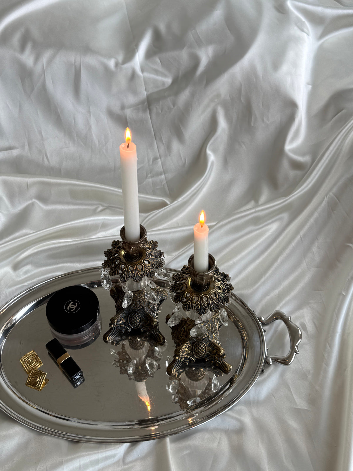 Vintage Hollywood Regency Crystal Prism Candlesticks – Pair