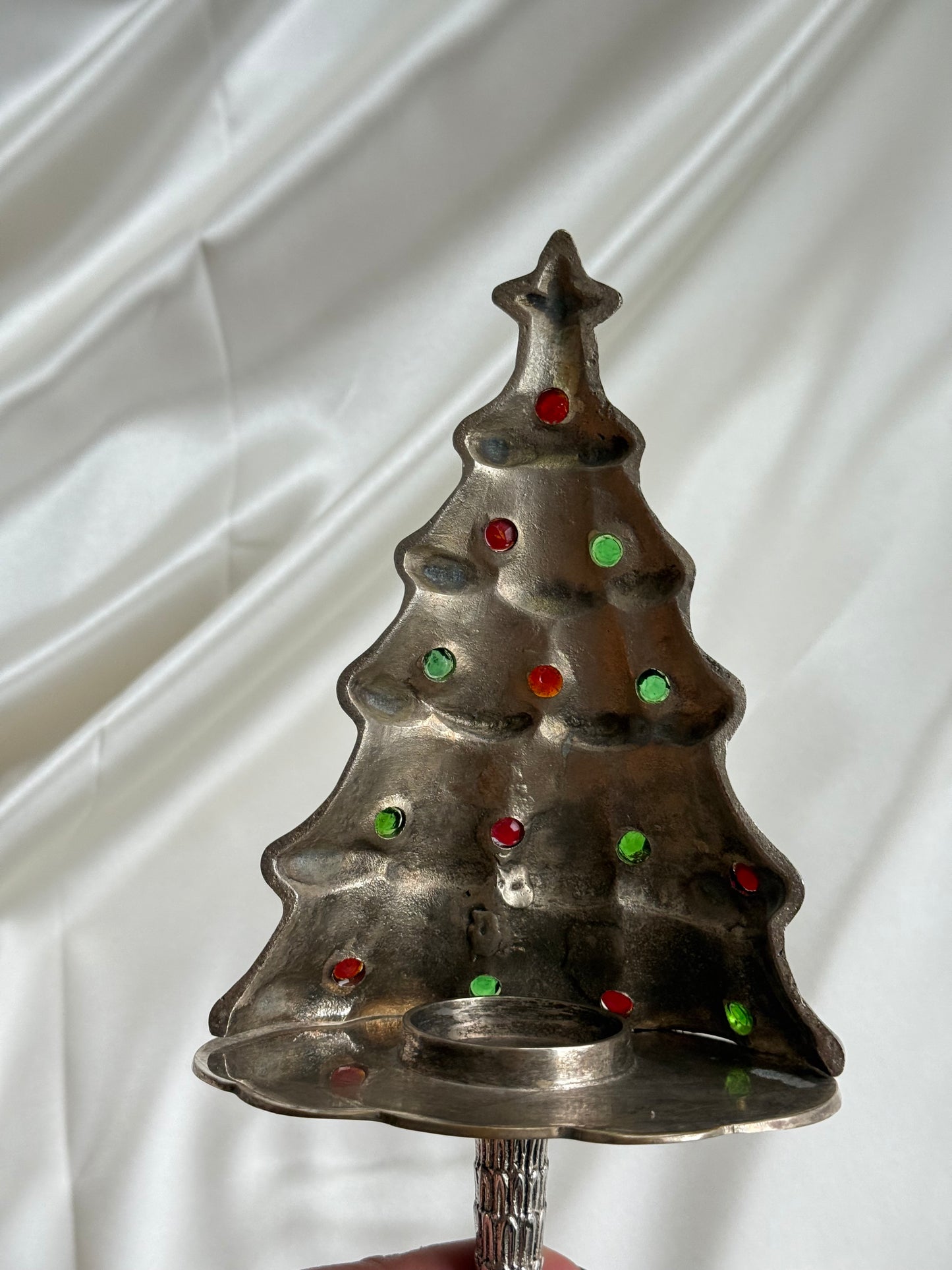 Vintage Silver-Plated Christmas Tree Candleholder