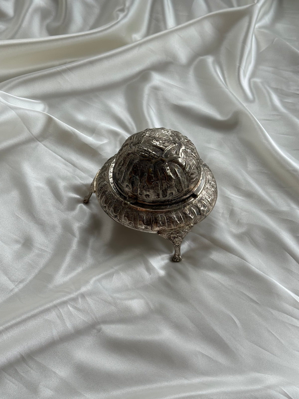 Vintage Egyptian Revival Caviar Serving Dish with Revolving Dome