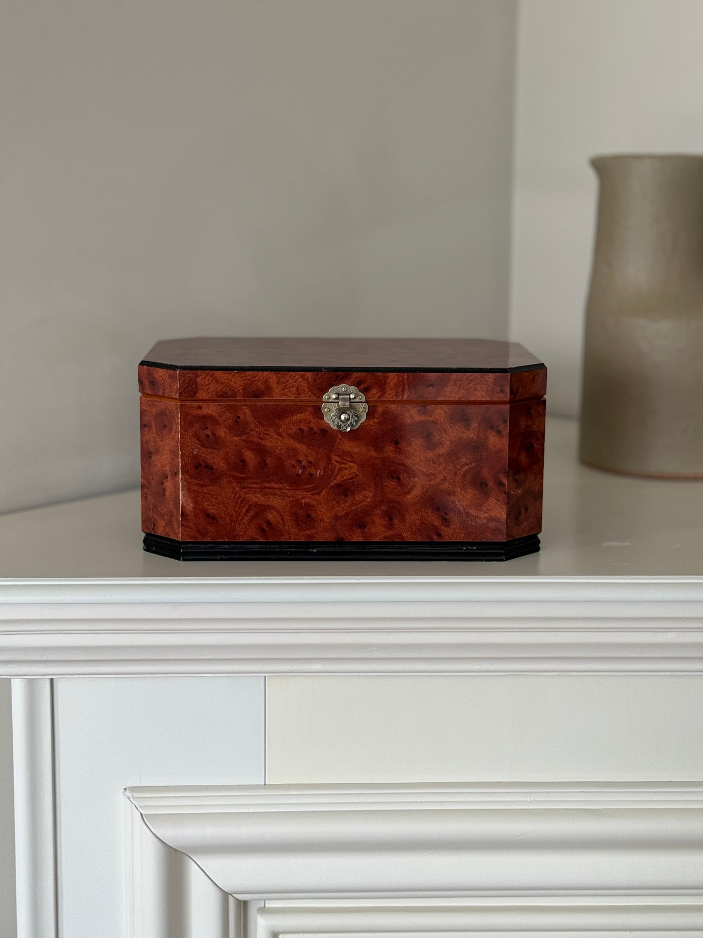 Octagonal Faux Burl Wood Jewelry Box