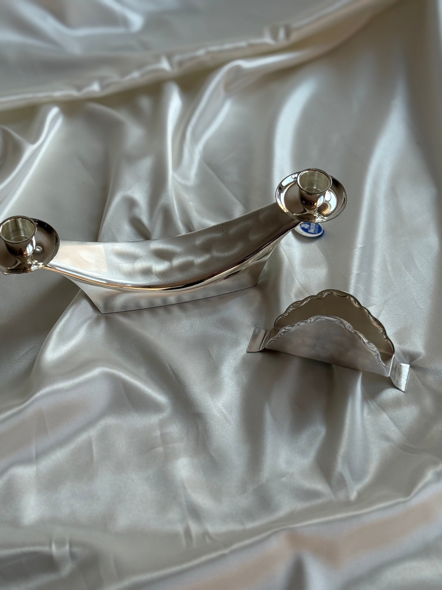Vintage WMF Ikora Silver-Plated Candleholder & Napkin Holder Set
