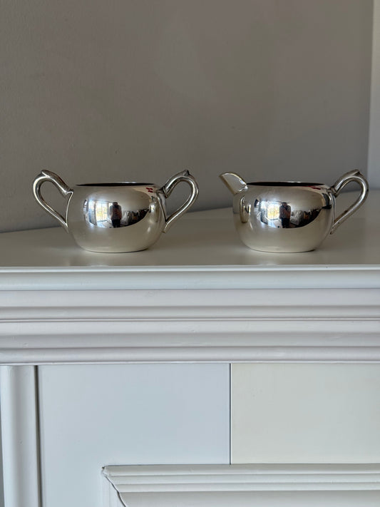 Minimalist Silver-Plated Creamer & Sugar Bowl Set