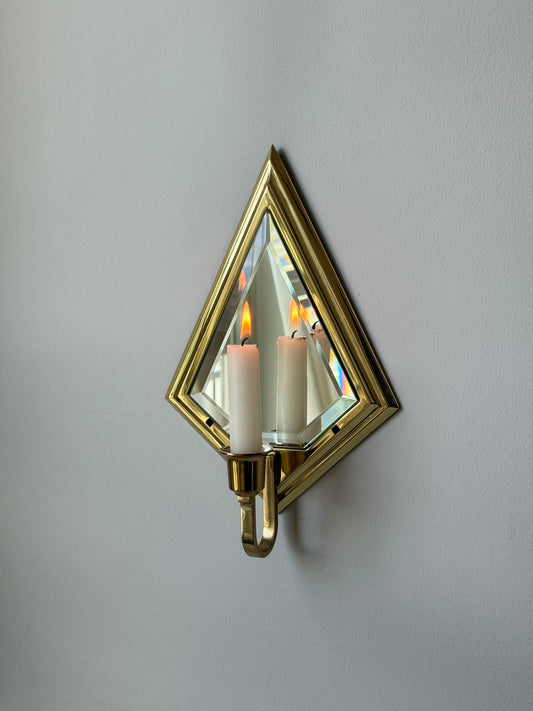 Vintage Brass Diamond Mirror Sconces