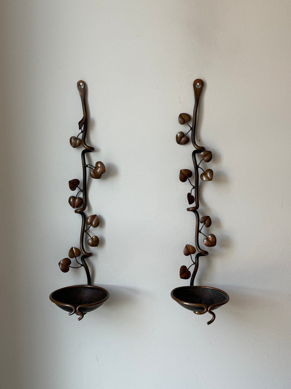 Vintage Handcrafted Botanical Vine Wall Candle Sconces – Pair