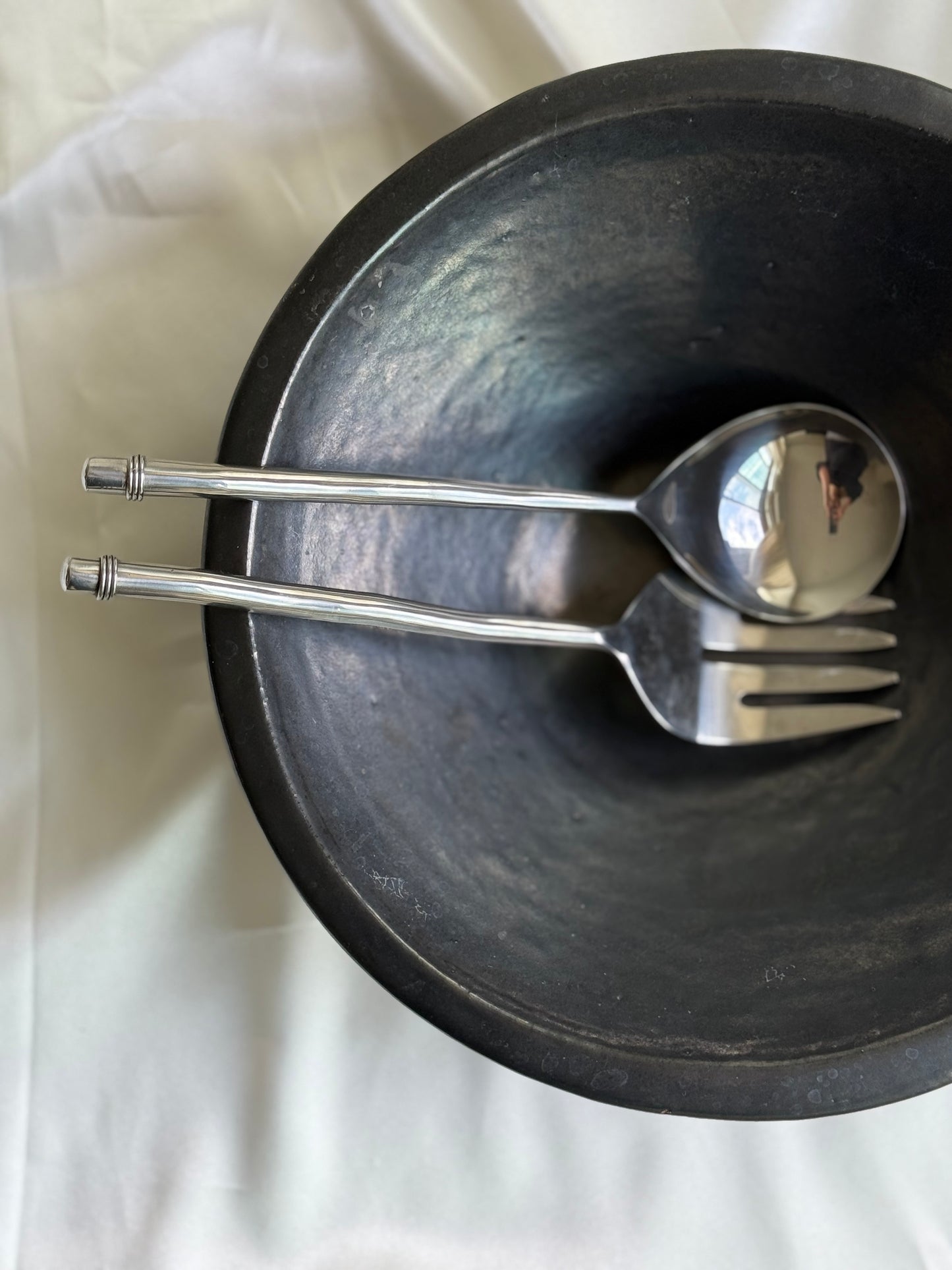 Vintage Minimalist Stainless Steel Salad Servers (Pair)
