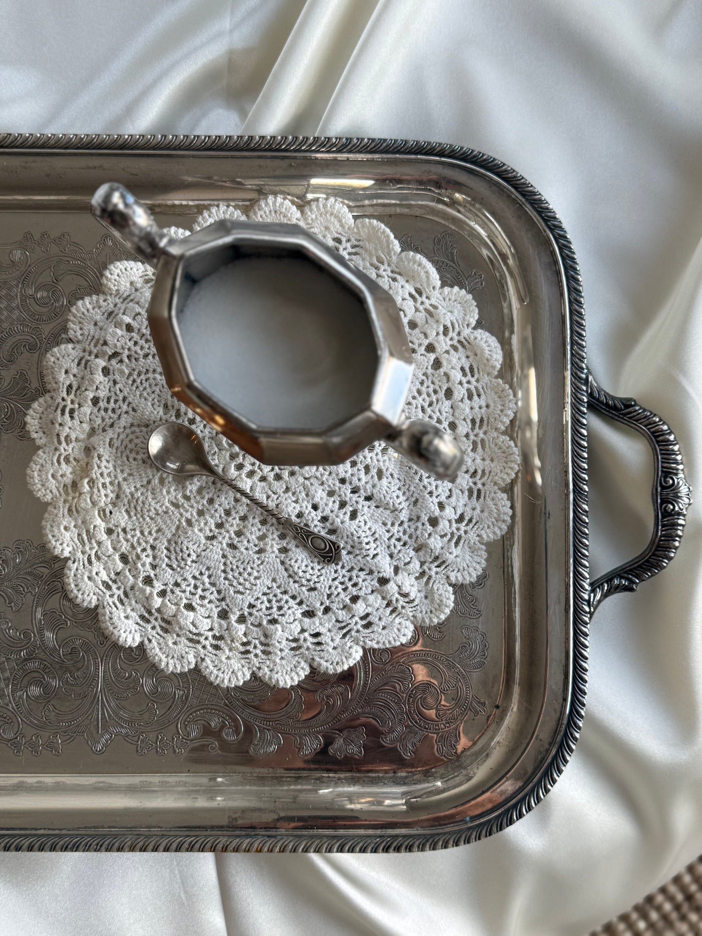 Vintage Silver-Plated Sugar Dish with Spoon
